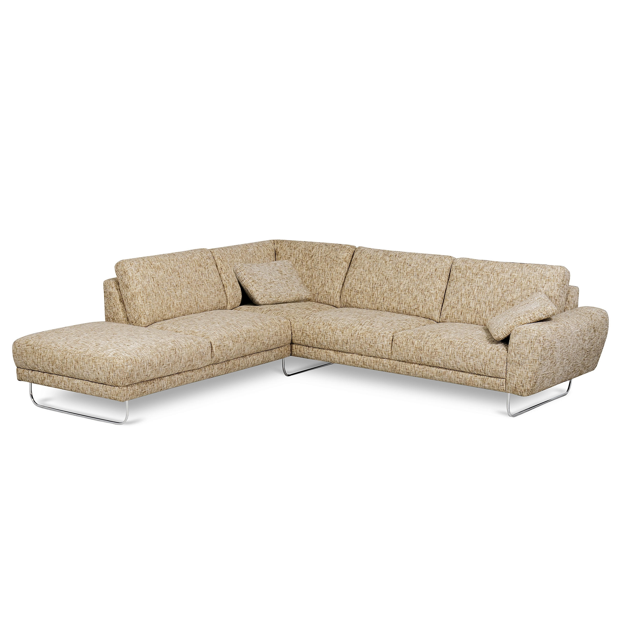 ECKSOFA SPRING Hellbraun Webstoff Zierkissen  - Chromfarben/Hellbraun, Design, Textil/Metall (250/273cm) - Livetastic