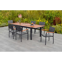 GARTENGARNITUR 7-teilig Akazie massiv Aluminium 7-teilig  - Graphitfarben/Naturfarben, MODERN, Holz/Kunststoff - Gardenson