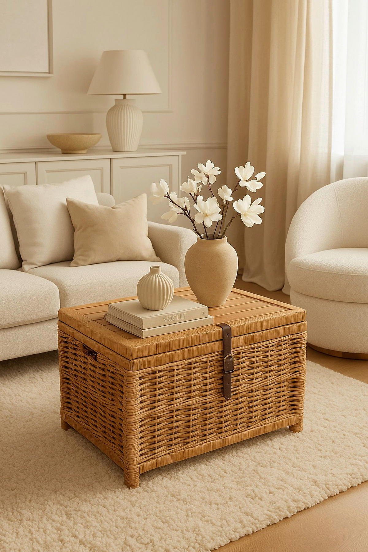 COUCHTISCH Rattan, Pinie massiv 45/58/44 cm rechteckig Beige  - Beige, Natur, Holz (45/58/44cm) - MID.YOU