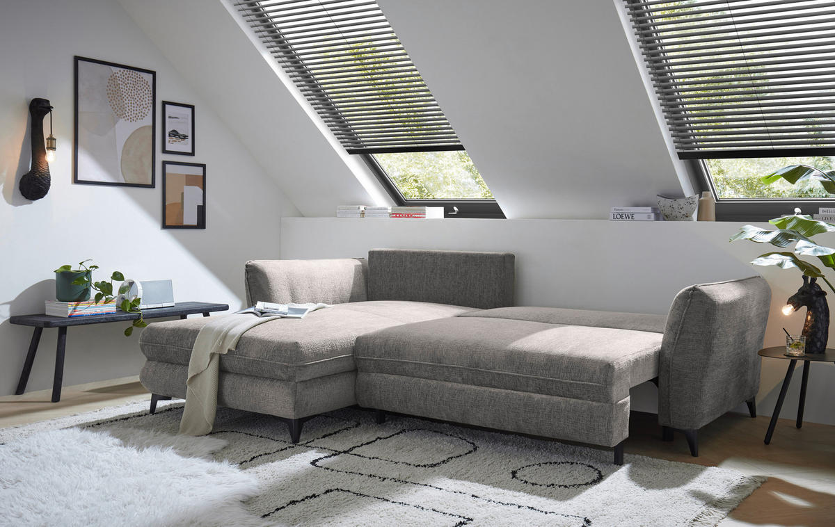 HÖRNBÄDDSOFFA 3-sits i chenille gråbrun  - gråbrun/svart, Basics, textil/plast (286/192cm) - Livetastic