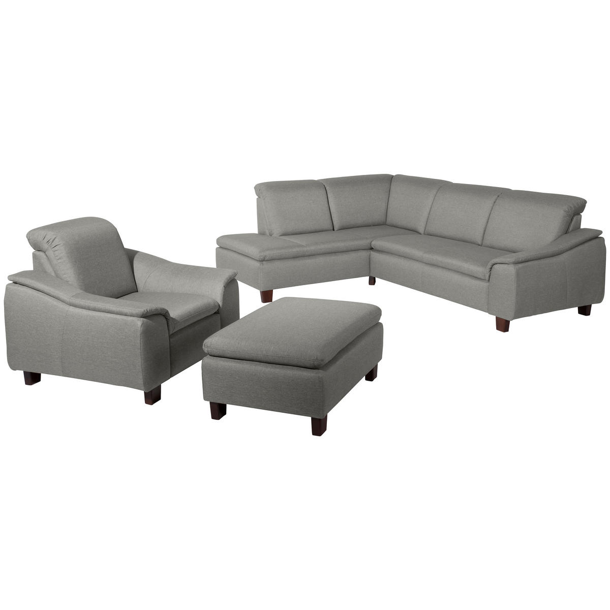 ECKSOFA in Flachgewebe Hellgrau  - Nussbaumfarben/Hellgrau, Design, Holz/Textil (247/82/187cm) - Max Winzer