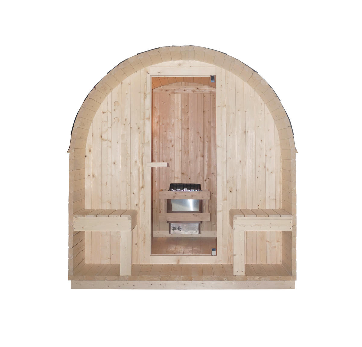 SAUNA für 4 Personen Island  - Naturfarben, KONVENTIONELL, Glas/Holz (220/200/189cm)