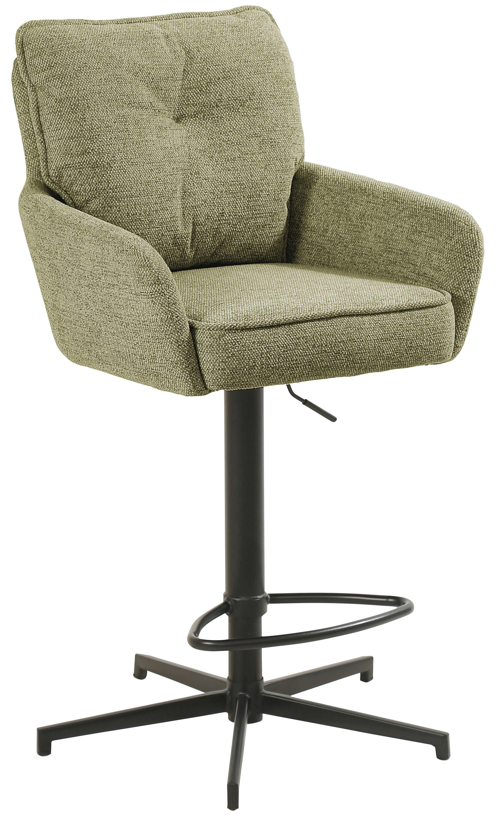 BARHOCKER Leinenoptik Grün, Schwarz Eisen Stoffauswahl, Sitzfläche 360° drehbar  - Taupe/Schwarz, Design, Textil/Metall (58/103-123/61cm) - Novel