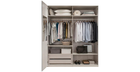 DREHTÜRENSCHRANK 200/216/58 cm 4-türig Grau, Weiß - Chromfarben/Weiß, Design, Glas/Holzwerkstoff (200/216/58cm) - Novel