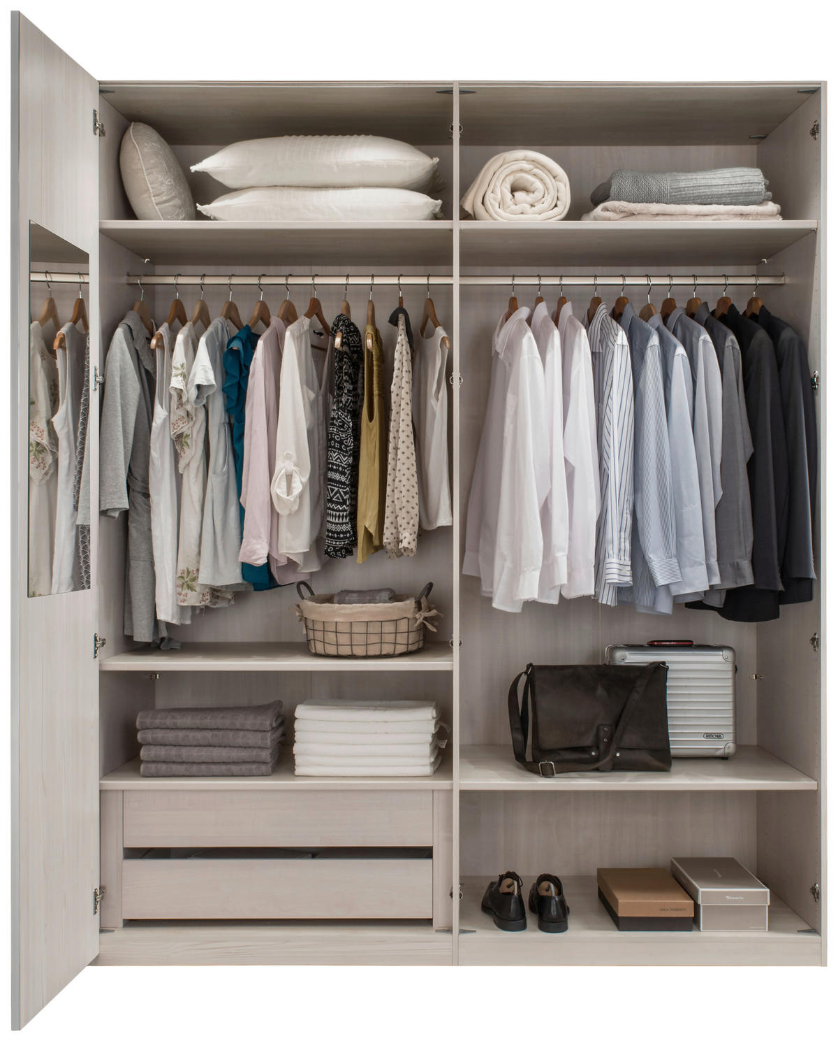 DREHTÜRENSCHRANK in Grau, Weiss  - Chromfarben/Weiss, Modern, Glas/Holzwerkstoff (200/216/58cm) - Novel