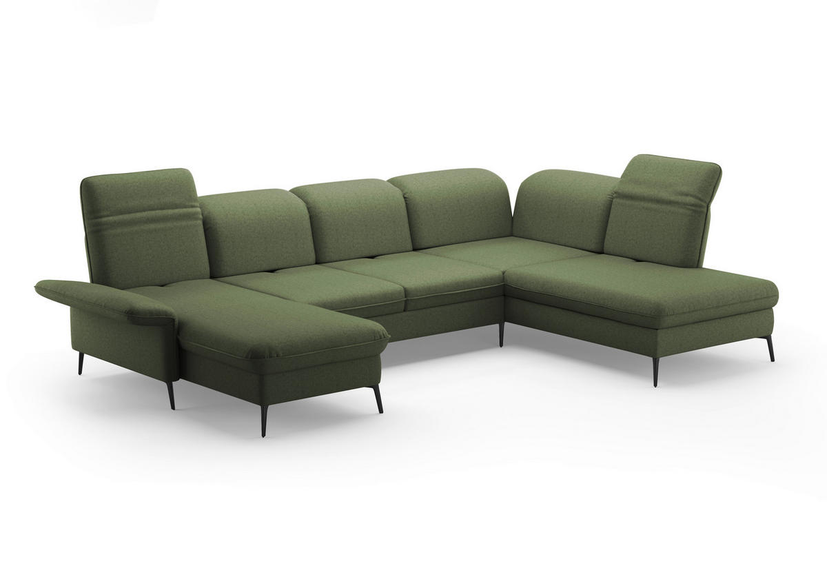 WOHNLANDSCHAFT in Flachgewebe Olivgrün  - Schwarz/Olivgrün, Konventionell, Textil/Metall (198/359/231cm) - Sit & More