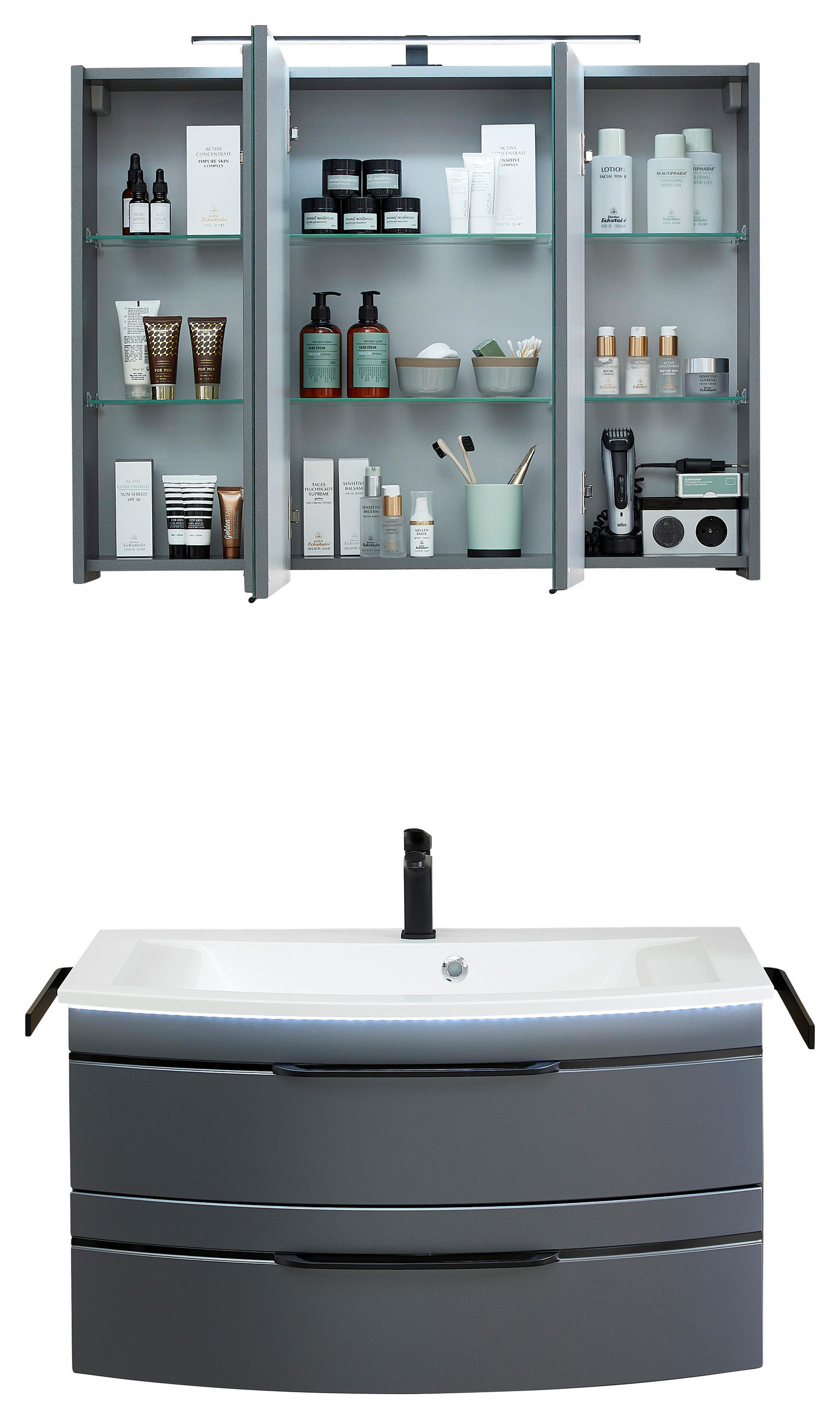 BADEZIMMER  in 90 cm  - Weiß/Grau, MODERN, Holzwerkstoff/Stein (90cm) - Sadena