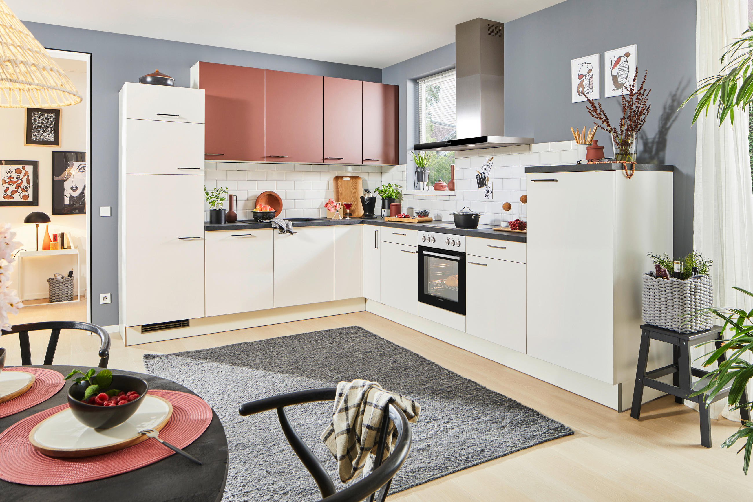ECKKÜCHE 270/330 cm  in Rot, Weiß  - Rot/Schwarz, Design, Holzwerkstoff/Metall (270/330cm) - Xora