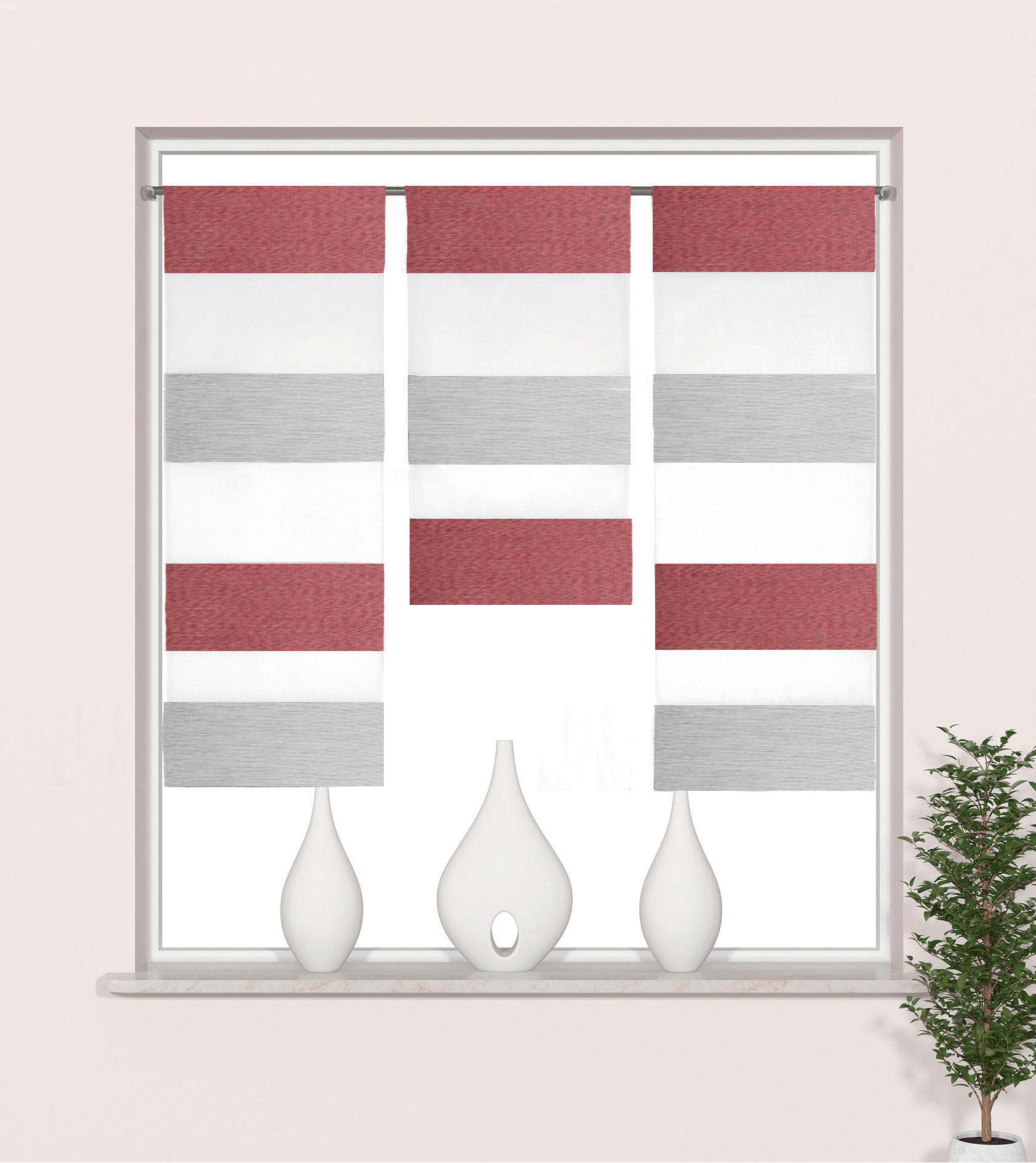 KURZGARDINE 3ER SET   90/80 cm   - Rot/Weiß, Design, Textil (90/80cm)