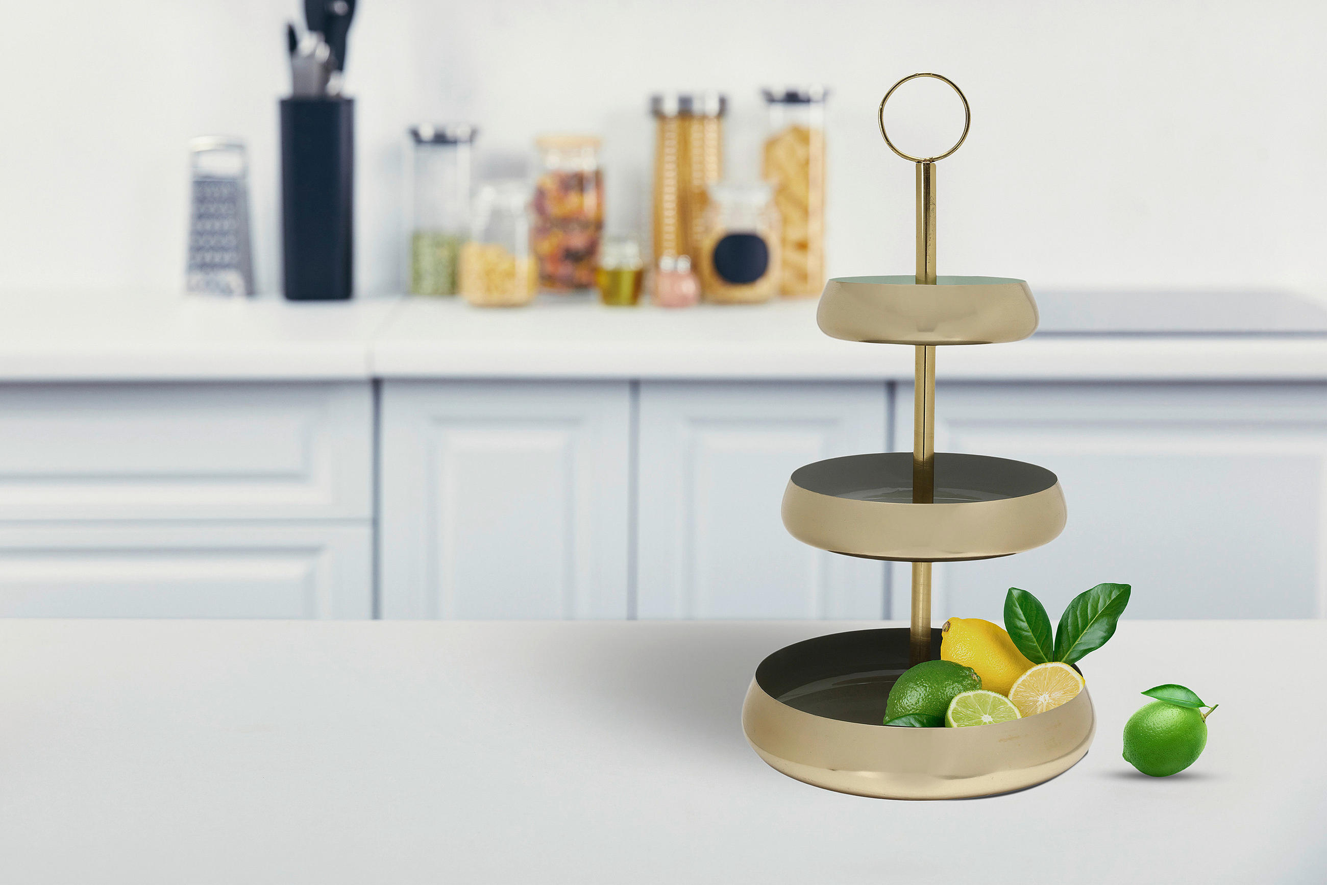 ETAGERE 3-stöckig - Salbeigrün/Goldfarben, Trend, Metall (33/63cm) - Kayoom