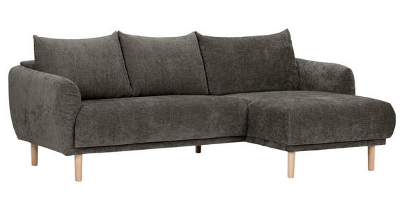 ECKSOFA Dunkelgrau Flachgewebe Rückenkissen, Rücken echt  - Dunkelgrau/Buchefarben, KONVENTIONELL, Holz/Textil (230/144cm) - Carryhome