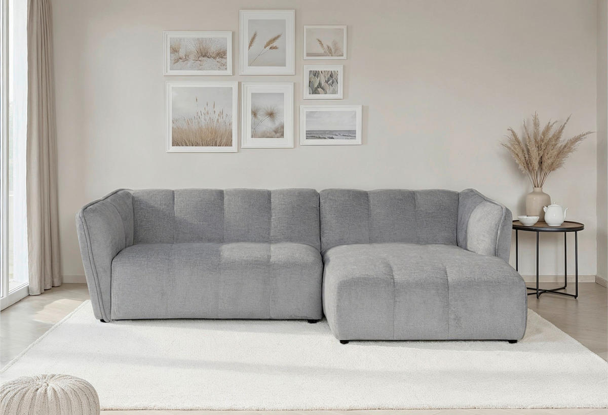 ECKSOFA Chenille Hellgrau  - Hellgrau/Schwarz, Design, Textil (246/160cm) - MID.YOU