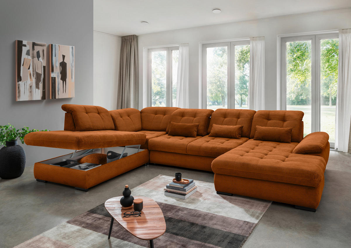 WOHNLANDSCHAFT in Cord Goldfarben  - Goldfarben/Schwarz, MODERN, Textil/Metall (252/387/184cm) - Livetastic