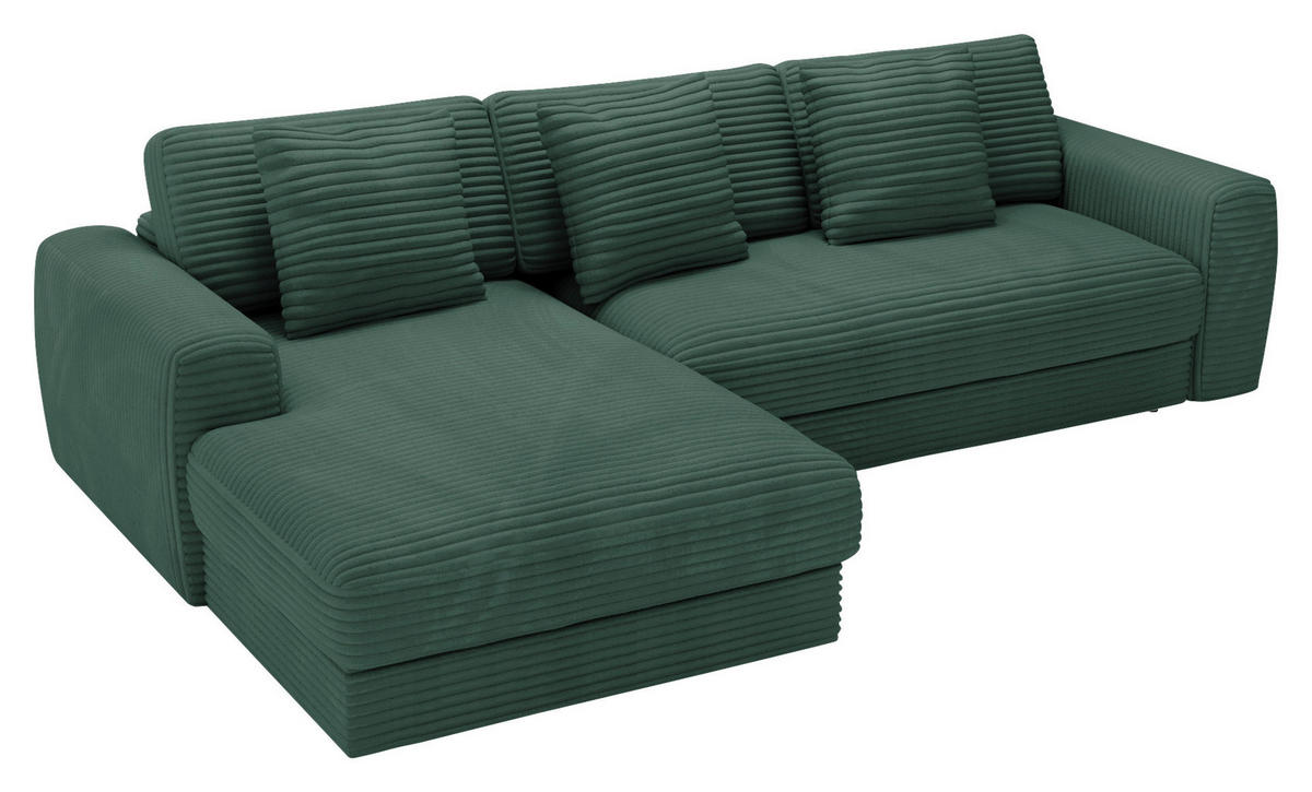ECKSOFA in Cord Grün  - Schwarz/Grün, Modern, Kunststoff/Textil (182/302cm) - Carryhome