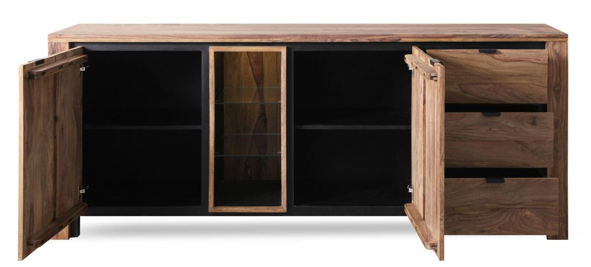 KOMODA, sheesham, přírodní barvy, 200/85/40 cm - černá/barvy sheesham, Moderní, kov/dřevo (200/85/40cm) - Livetastic
