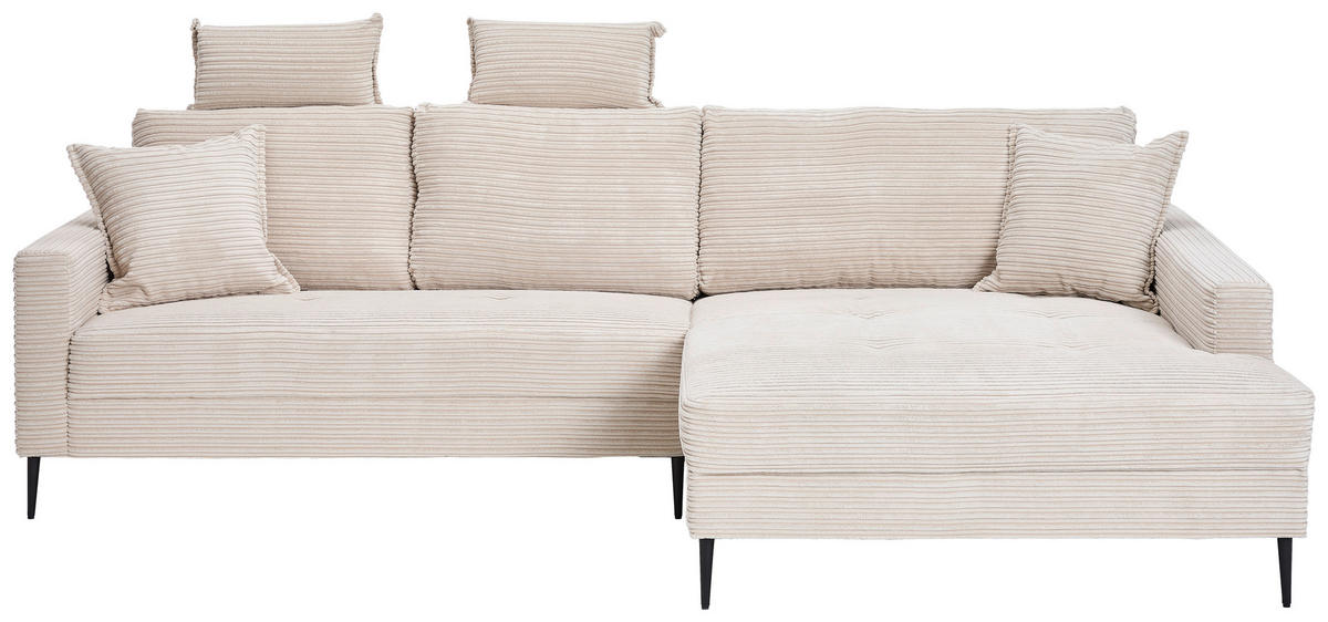 ECKSOFA Creme Cord  - Creme/Schwarz, KONVENTIONELL, Textil/Metall (276/173cm) - Carryhome