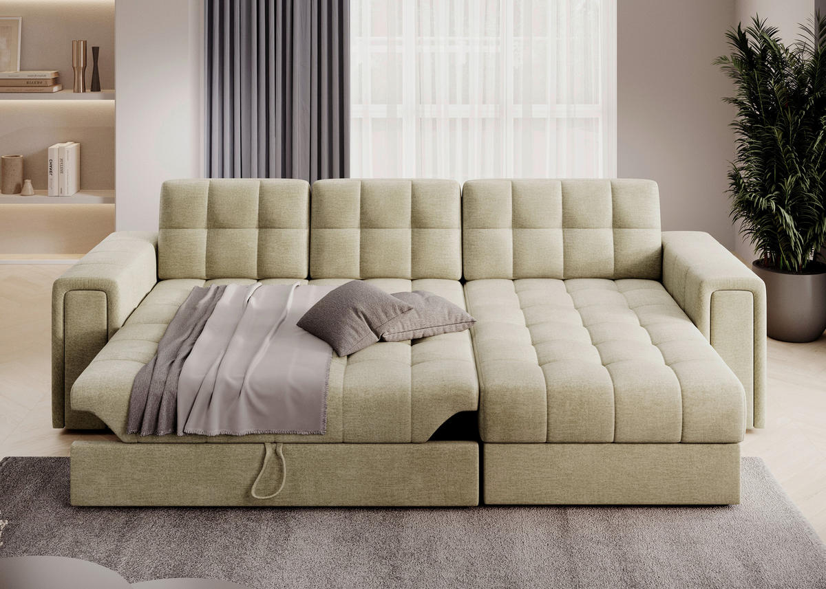 ECKSOFA Samt Hellbraun  - Hellbraun/Schwarz, Design, Kunststoff/Textil (260/150cm) - MID.YOU