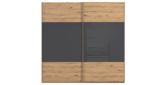SCHWEBETÜRENSCHRANK 226/223/68 cm 2-türig Schwarz, Eiche Artisan  - Eichefarben/Schwarz, Design, Glas/Holzwerkstoff (226/223/68cm) - Xora