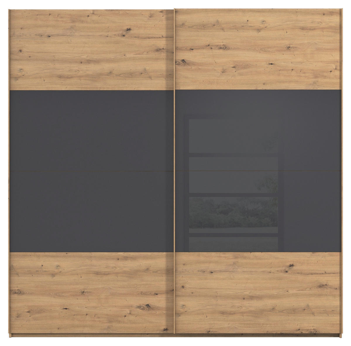 SCHWEBETÜRENSCHRANK 226/223/68 cm 2-türig Schwarz, Eiche Artisan  - Eichefarben/Schwarz, Design, Glas/Holzwerkstoff (226/223/68cm) - Xora