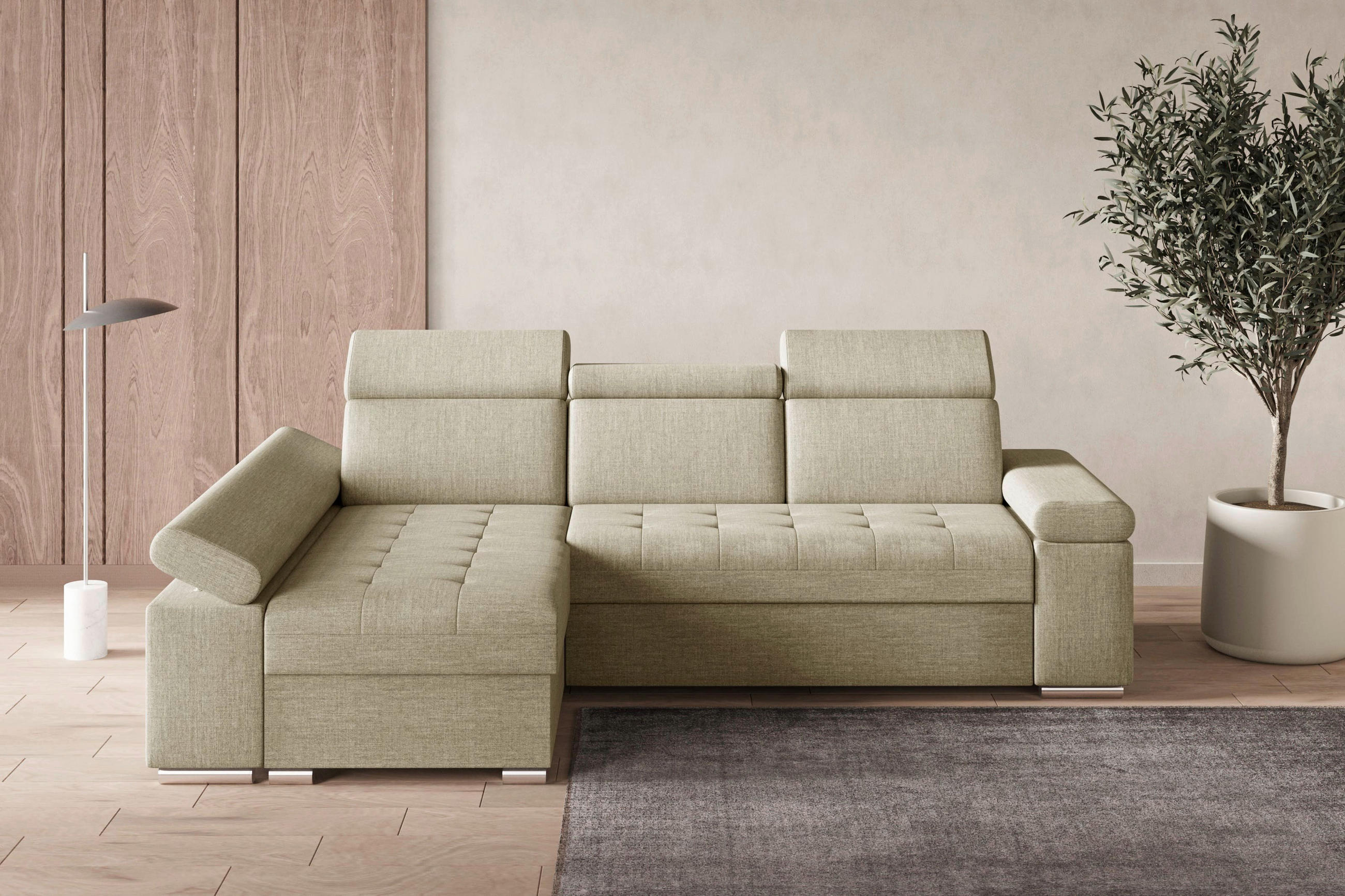 ECKSOFA TORONTO in Webstoff Creme  - Silberfarben/Creme, Design, Textil (168/260cm) - MID.YOU