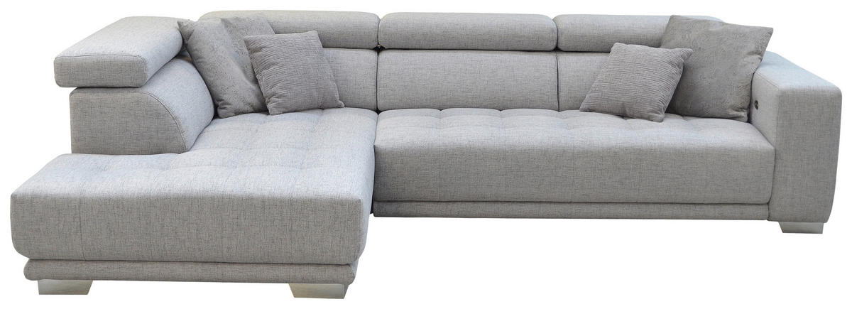 ECKSOFA in Chenille Hellgrau  - Chromfarben/Hellgrau, Design, Textil (207/301cm) - Xora