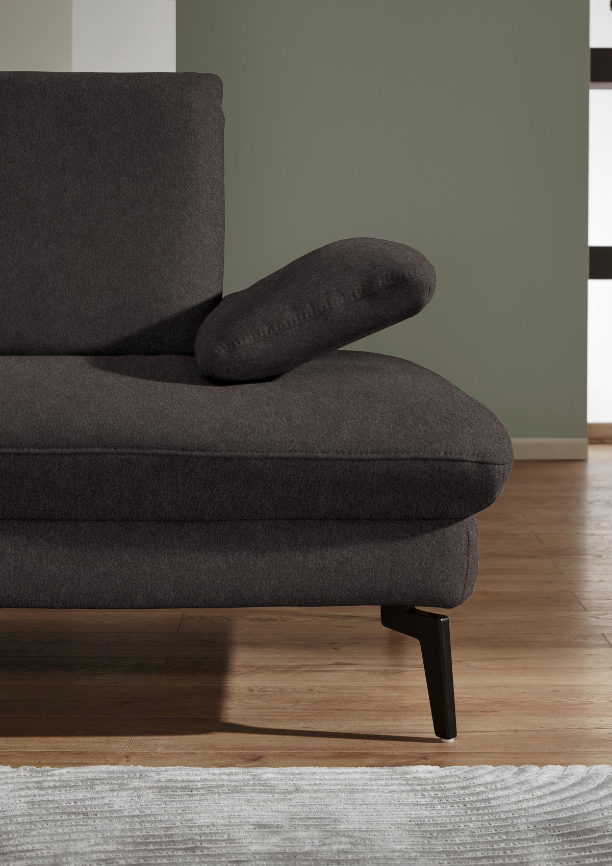 ECKSOFA in Chenille, Mikrofaser Mokka  - Schwarz/Mokka, Design, Textil/Metall (157/299cm) - Dieter Knoll