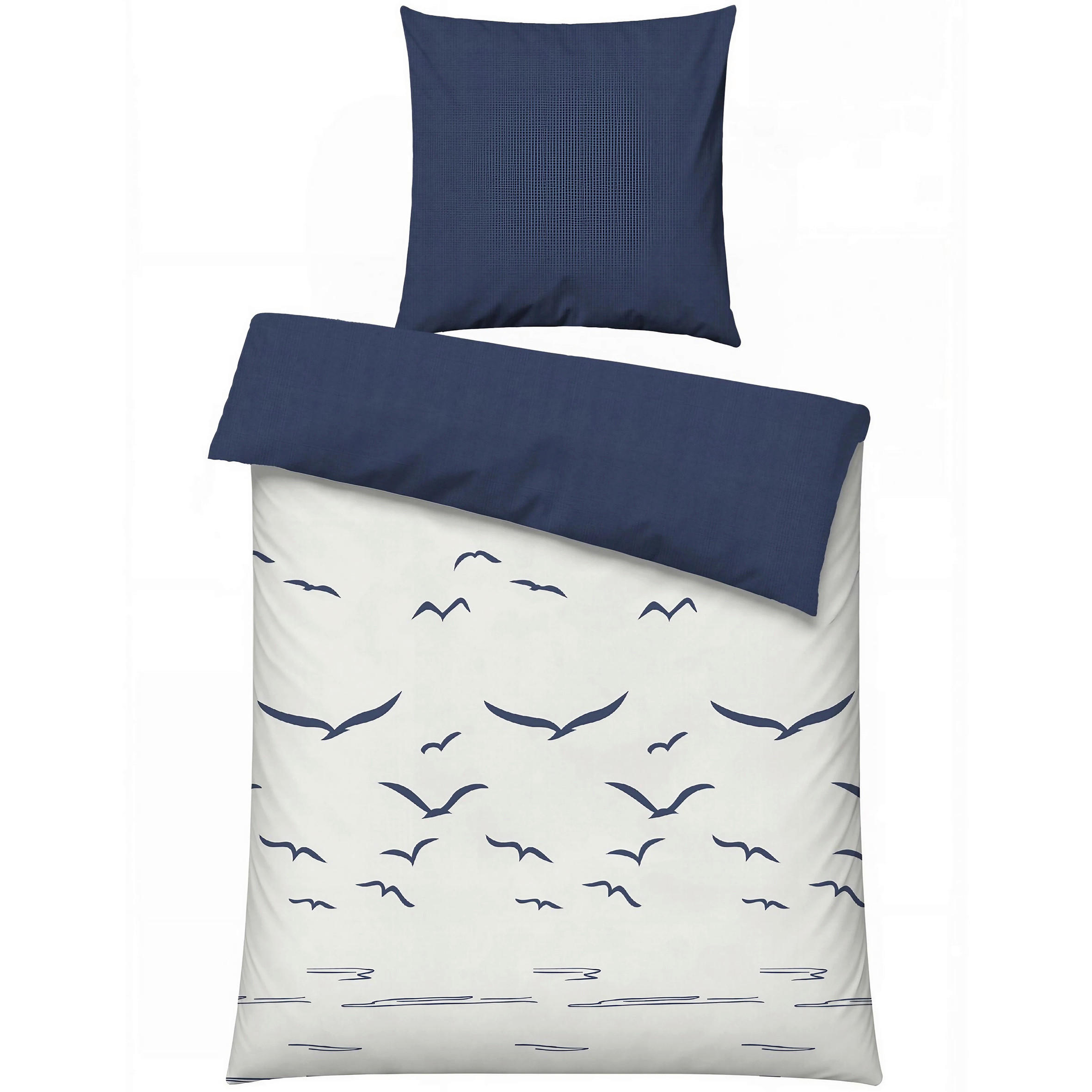 BETTWÄSCHE 135/200 cm  - Weiß/Dunkelblau, Basics, Textil (135/200cm)