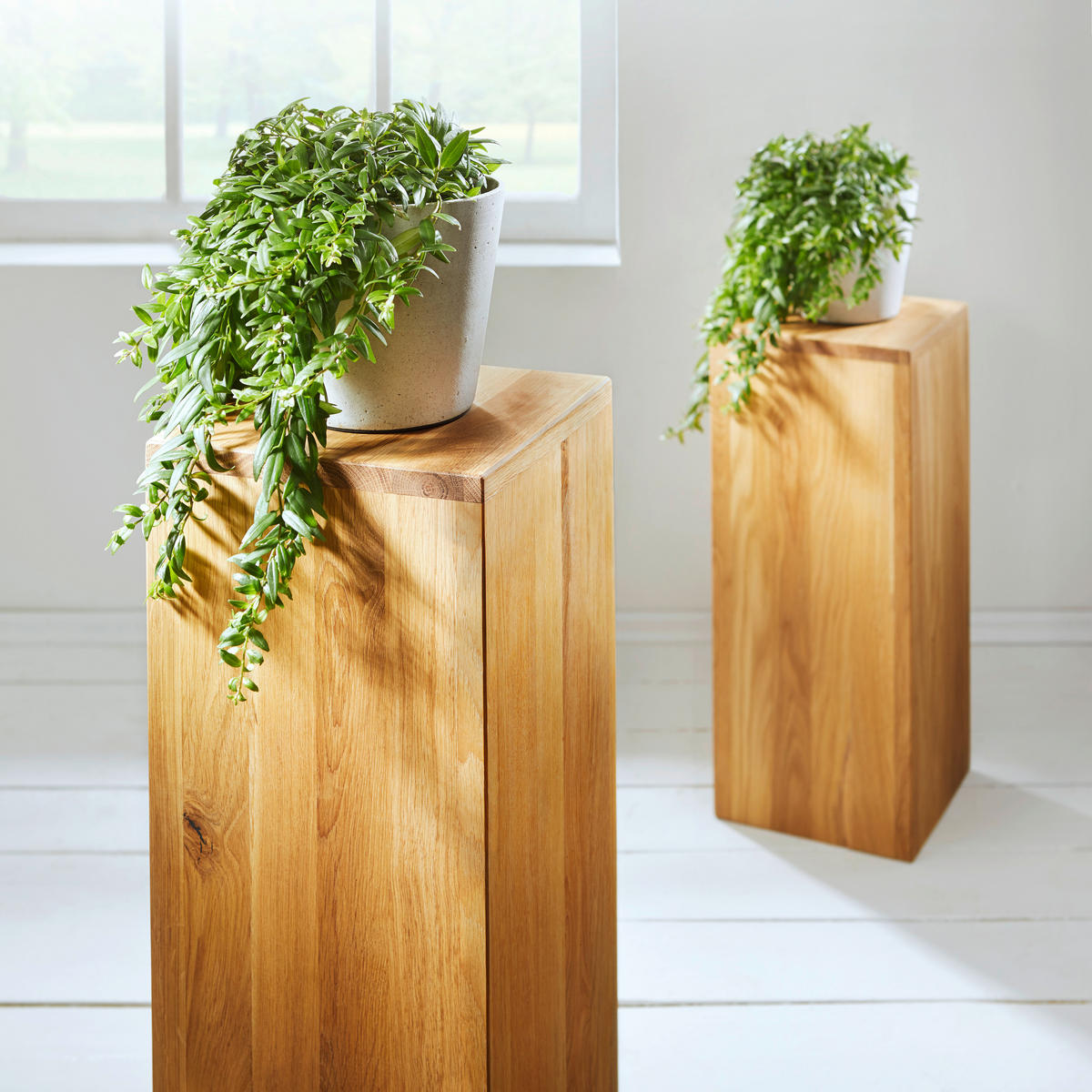 BLUMENSTÄNDER Holz Eiche massiv  - Eichefarben, Natur, Holz (25/25/80cm) - Linea Natura