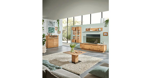 WOHNWAND  in Eichefarben  320/200,8/53,7 cm  - Eichefarben/Schwarz, Natur, Glas/Holz (320/200,8/53,7cm) - Valnatura
