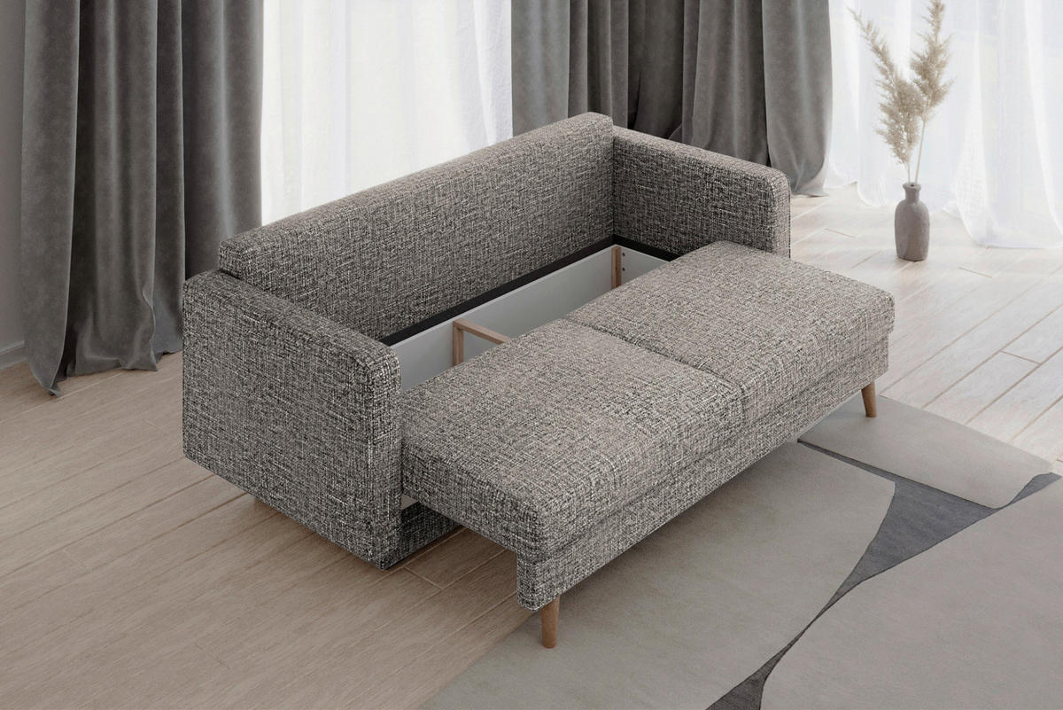SCHLAFSOFA COCO Grau  inkl. Rückenkissen, Schlaffunktion  - Erlefarben/Schwarz, Design, Holzwerkstoff/Kunststoff (232/90/97cm) - MID.YOU