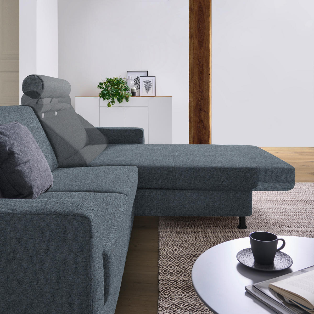ECKSOFA in Webstoff Blaugrau  257/165 cm  - Blaugrau/Schwarz, Design, Kunststoff/Textil (257/165cm) - Xora