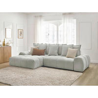 ECKSCHLAFSOFA EVEREST  mit Rücken echt, Armteil links, Armteil rechts Struktur Hellgrau  - Hellgrau/Schwarz, MODERN, Kunststoff/Textil (180/318cm) - Livetastic