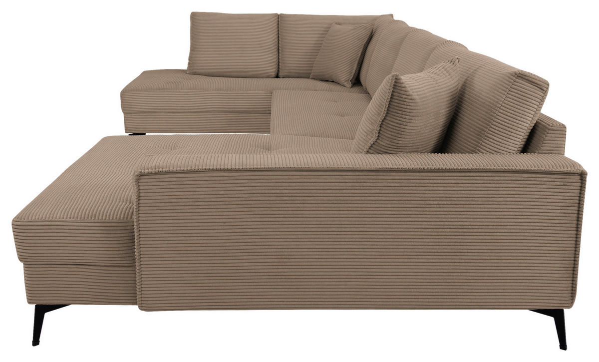 WOHNLANDSCHAFT ZERO Graubraun Cord  - Graubraun/Schwarz, Trend, Textil/Metall (195/362/173cm) - Livetastic