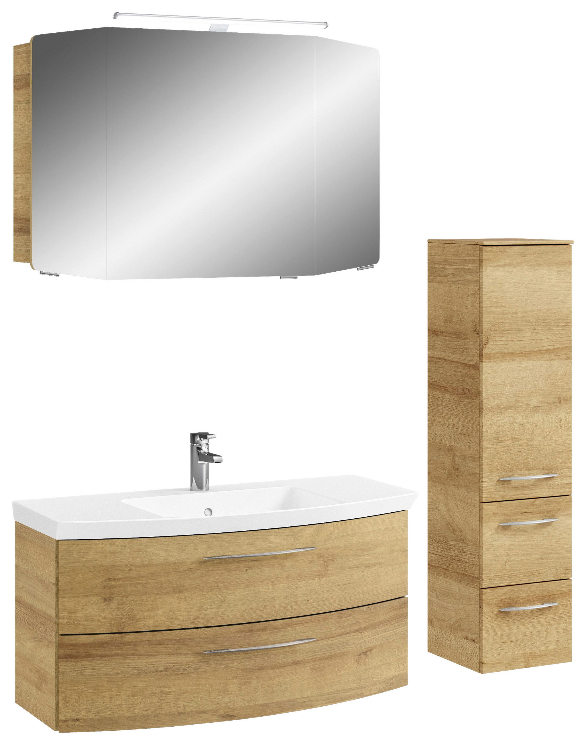 BADEZIMMER 4-teilig in 131 cm - Chromfarben/Eichefarben, KONVENTIONELL, Glas/Holzwerkstoff (131cm) - Pelipal