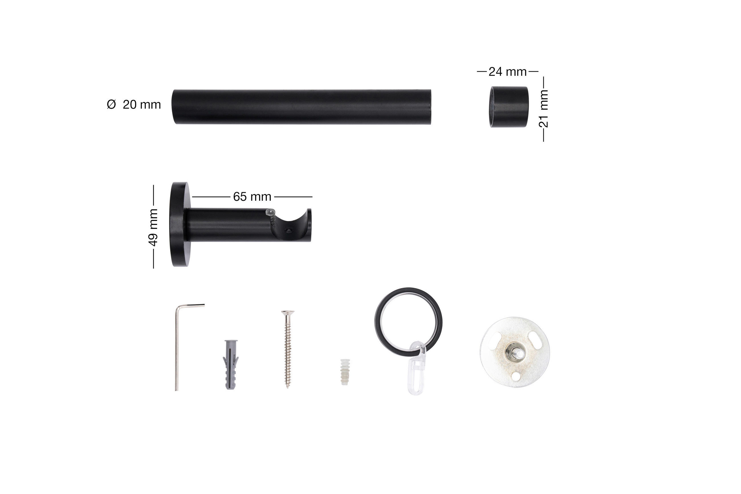 Thumbnail - Vorhangstangenset Cap, Schwarz, Metall, 300 cm, Wohntextilien, Gardinen & Vorhänge, Gardinen-Stangen