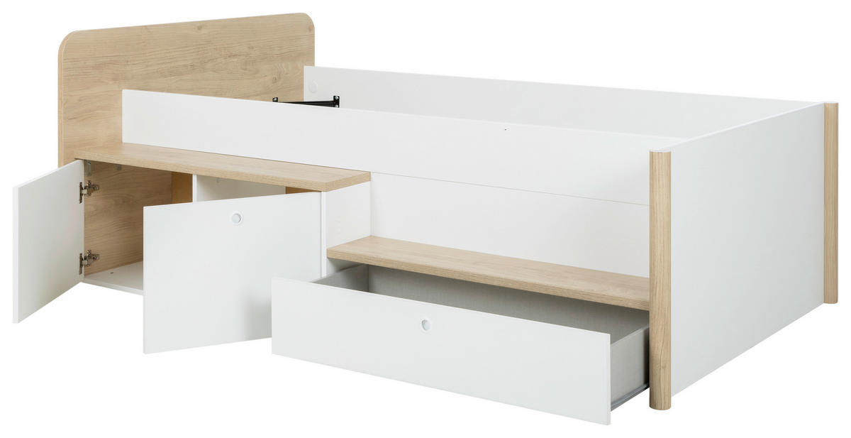 POSTEL S ÚLOŽNÝM PROSTOREM, 90/200 cm, bílá, barvy ořechu - bílá/barvy ořechu, Moderní, kompozitní dřevo (90/200cm) - MID.YOU