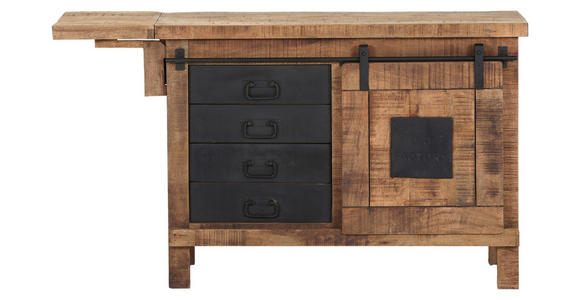 BARSCHRANK Mangoholz massiv Dunkelbraun - Dunkelbraun/Schwarz, LIFESTYLE, Holz/Metall (135/76/50cm) - Landscape