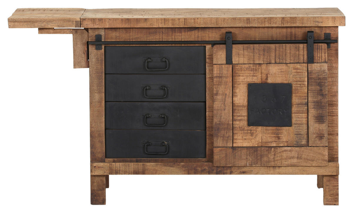 BARSCHRANK Mangoholz massiv Dunkelbraun  - Dunkelbraun/Schwarz, LIFESTYLE, Holz/Metall (135/76/50cm) - Landscape