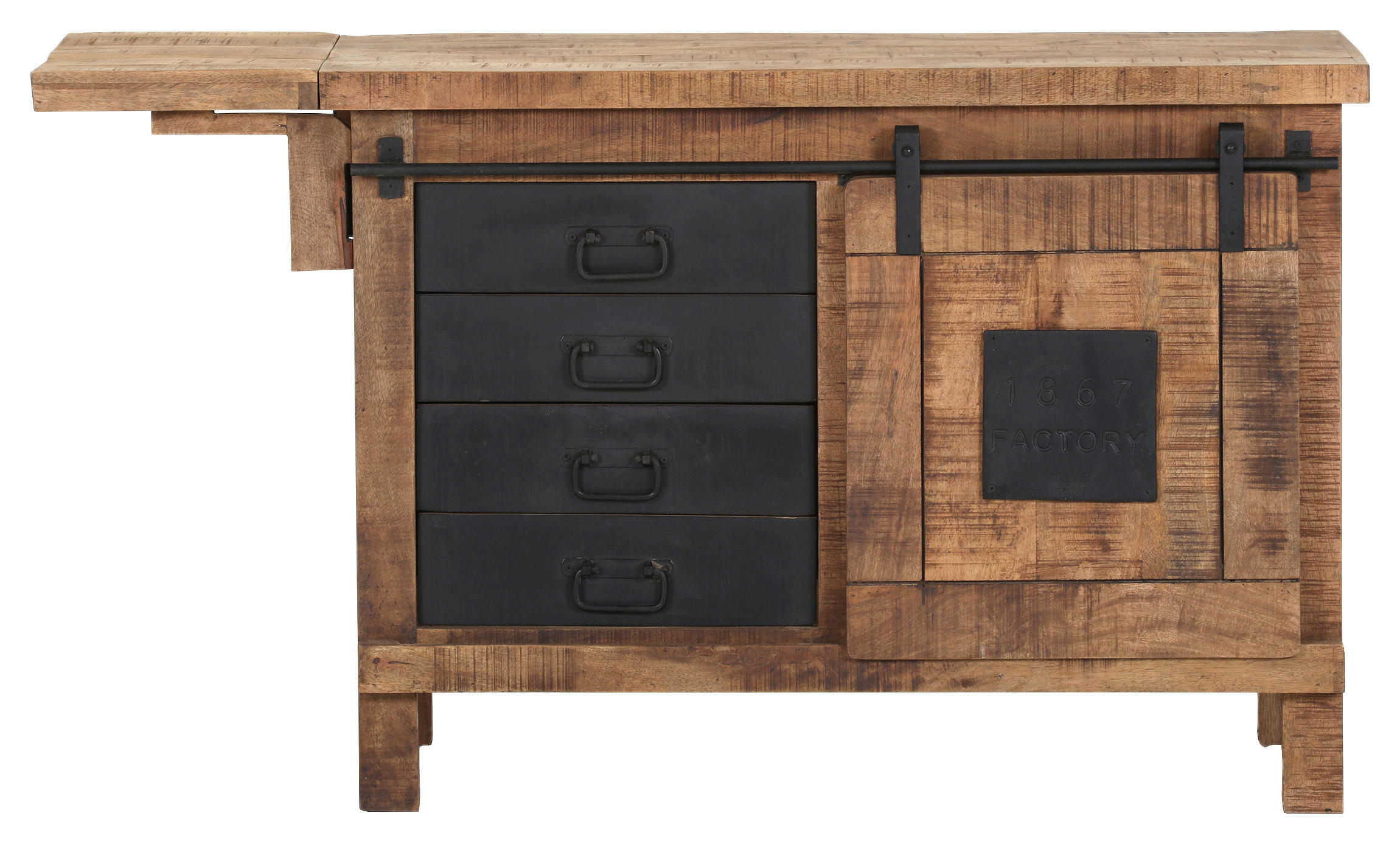 Thumbnail - Landscape Barschrank, Dunkelbraun, Metall, Mangoholz, massiv, 4 Schublade(n) Schubladen, 135x76x50 cm, Esszimmer, Barmöb...