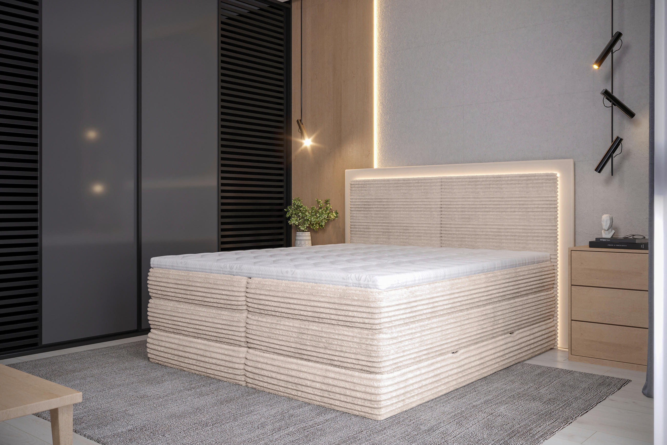 BOXSPRINGBETT 180/200 cm  in Taupe  - Taupe/Schwarz, Trend, Holz/Holzwerkstoff (180/200cm) - Boxxx