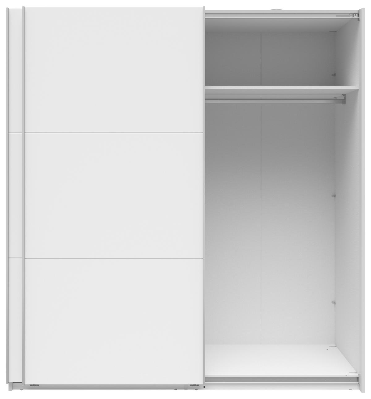 SCHWEBETÜRENSCHRANK 200/216/64 cm 2-türig Weiß  - Silberfarben/Weiß, Basics, Holzwerkstoff/Metall (200/216/64cm) - Boxxx
