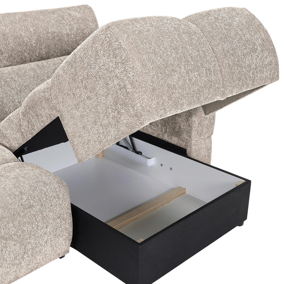 ECKSOFA Beige Chenille Bettkasten, Rücken echt, Kopfteilverstellung, Sitztiefenverstellung  - Beige/Schwarz, MODERN, Kunststoff/Textil (268/165cm) - Carryhome