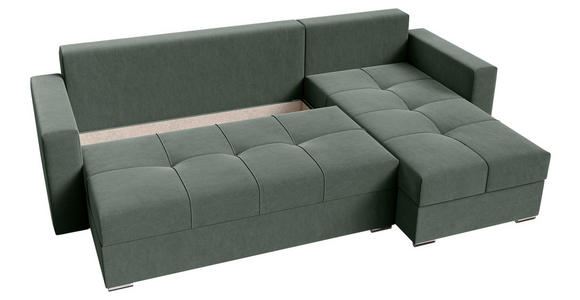 ECKSOFA  in Samt Dunkelgrün  - Chromfarben/Dunkelgrün, KONVENTIONELL, Kunststoff/Textil (233/140cm) - Carryhome