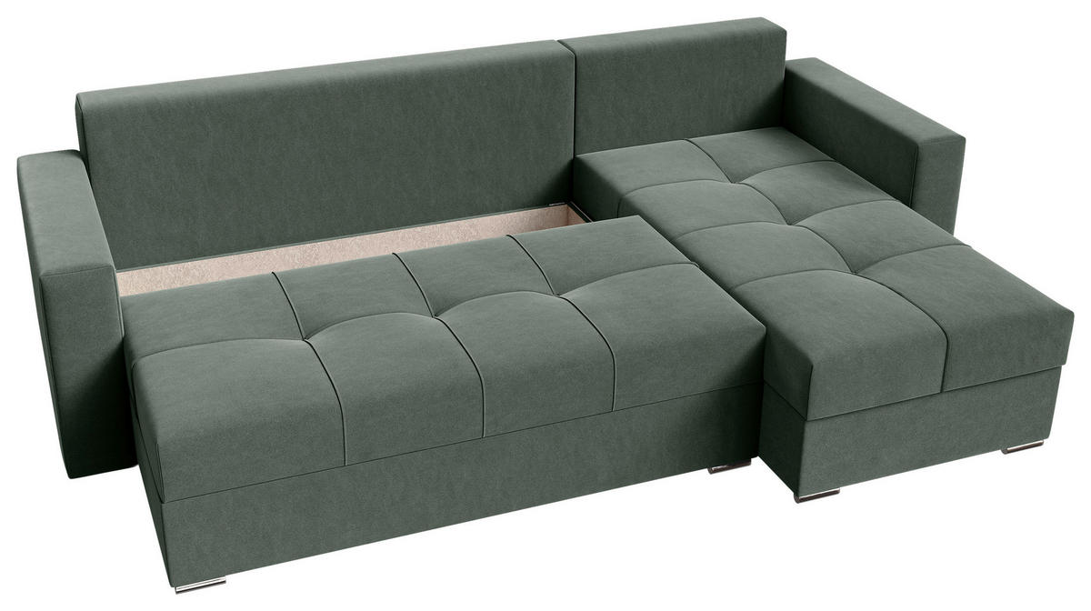 ECKSOFA Dunkelgrün Samt  - Chromfarben/Dunkelgrün, KONVENTIONELL, Kunststoff/Textil (233/140cm) - Carryhome