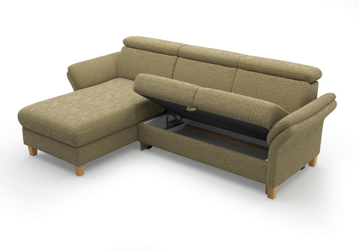 ECKSOFA GLENDALE E Olivgrün Chenille  - Eichefarben/Olivgrün, KONVENTIONELL, Holz/Textil (166/253cm) - Sit & More