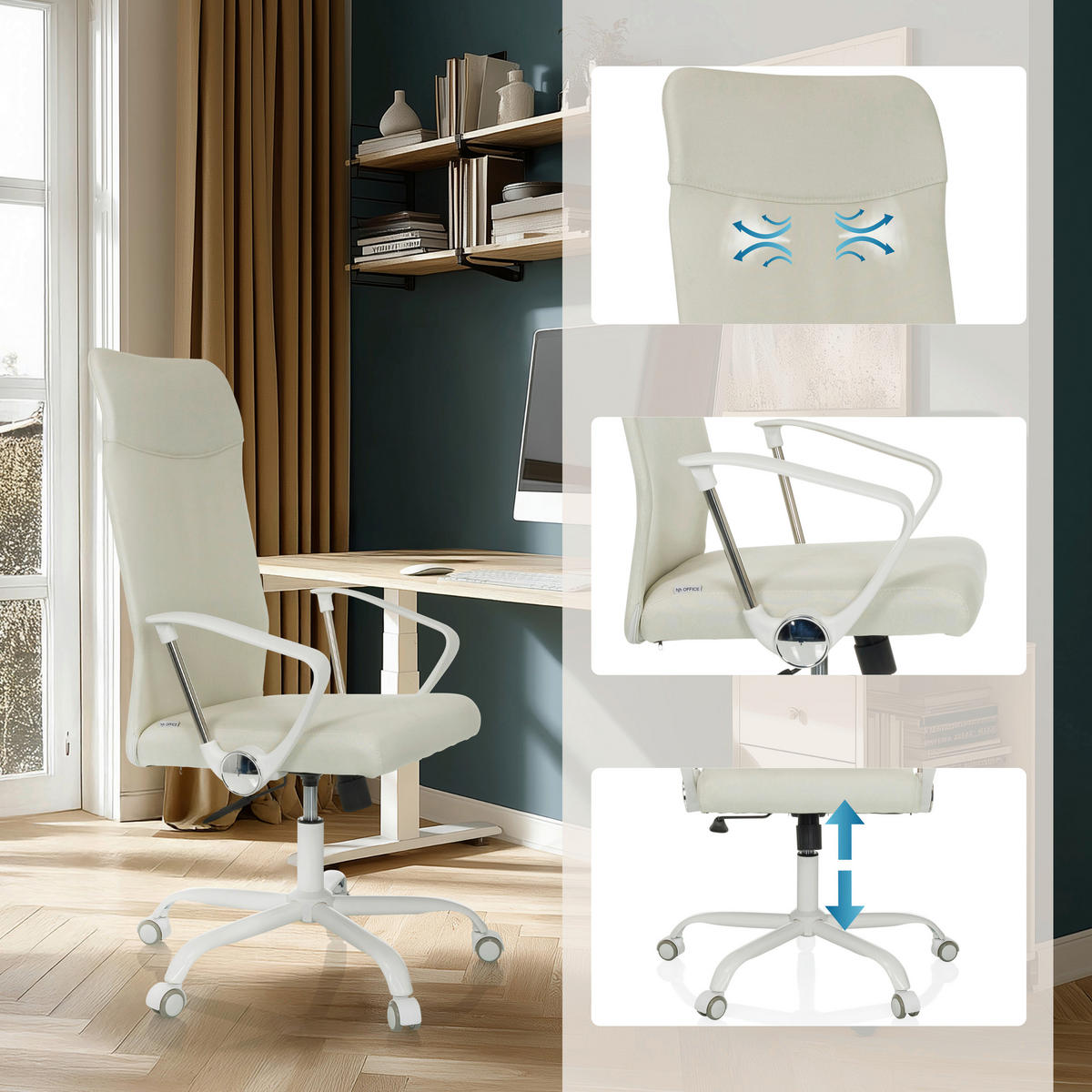 DREHSTUHL Flachgewebe Beige  - Beige/Weiß, MODERN, Kunststoff/Textil (65/120/62cm) - MID.YOU
