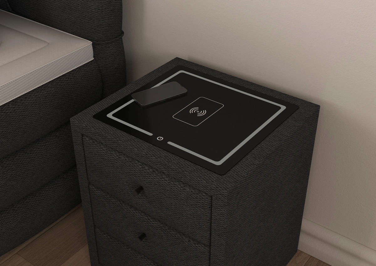NACHTSCHRANK 49,5/56,5/46 cm, Dunkelgrau,  - Dunkelgrau/Schwarz, Basics, Glas/Kunststoff (49,5/56,5/46cm) - Chameo
