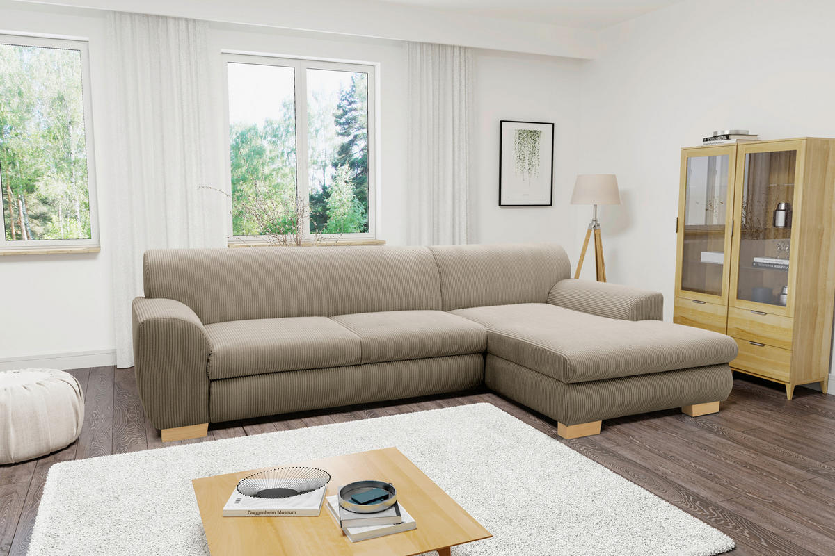 ECKSCHLAFSOFA NIKA Schlammfarben Webstoff  - Schlammfarben/Silberfarben, Basics, Holz/Textil (277/156cm) - MID.YOU