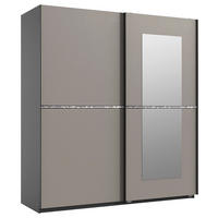 SCHWEBETÜRENSCHRANK in Graphitfarben, Sahara  - Schwarz/Graphitfarben, Modern, Glas/Holzwerkstoff (180/198/64cm) - MID.YOU