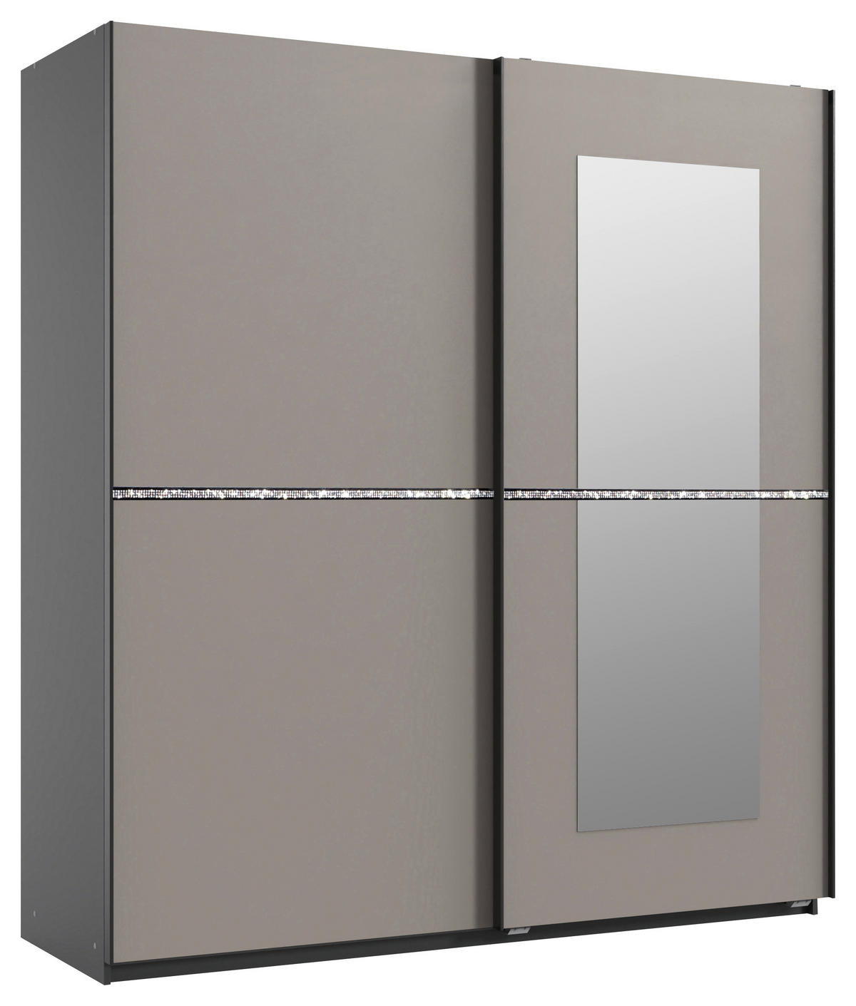 SCHWEBETÜRENSCHRANK in Graphitfarben, Sahara  - Schwarz/Graphitfarben, Modern, Glas/Holzwerkstoff (180/198/64cm) - MID.YOU